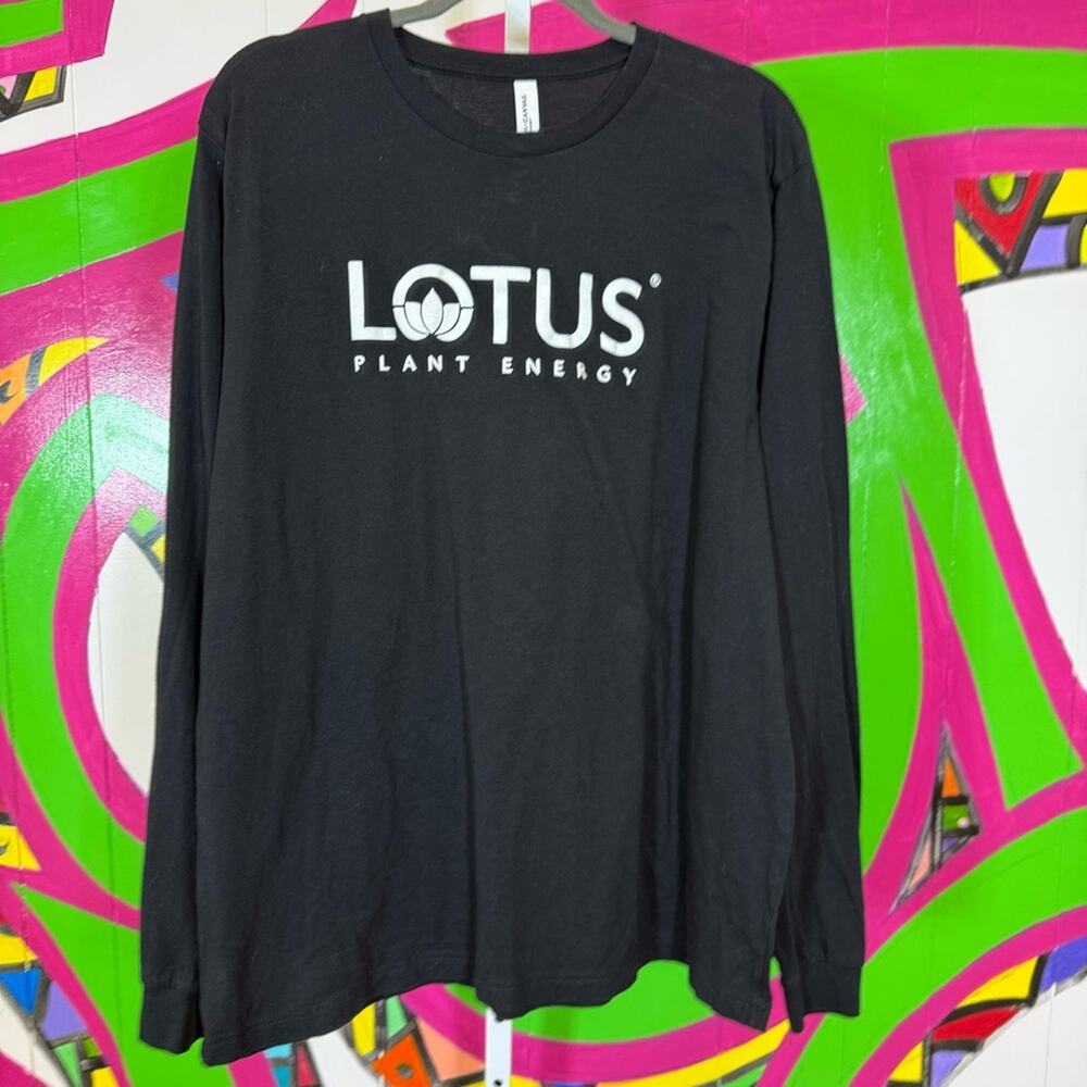 Bella + Canvas Black Airlume Jersey Shirt, Size 2XL. Lotus Energy Graphic.